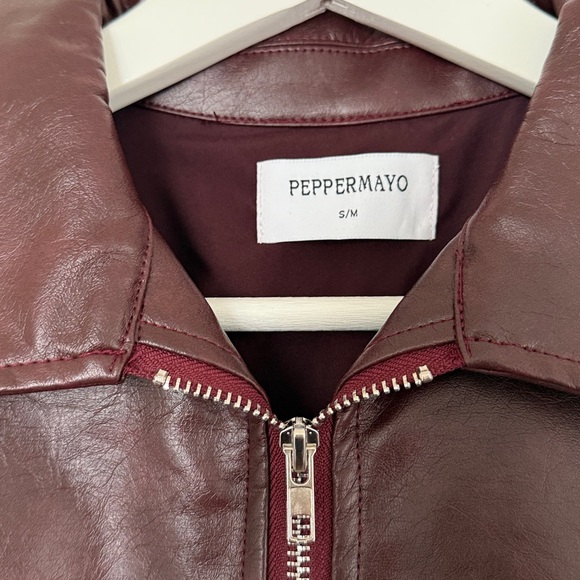 Women's dark red Leather Jacket - Picture 2 of 3